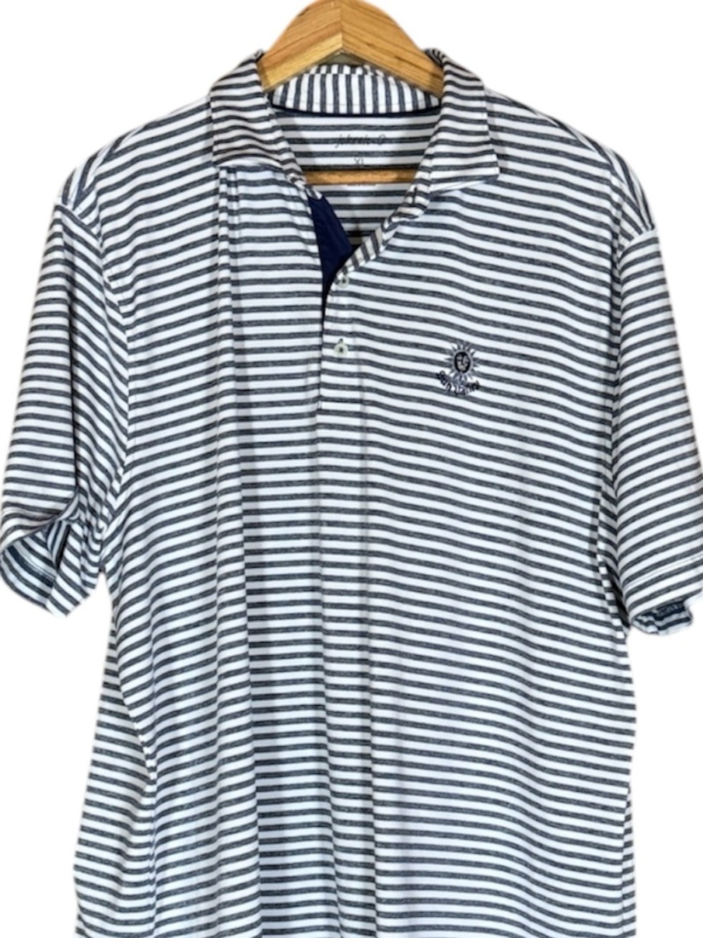 Johnnie-O Smith blue and white stripe Prepformance polo shirt Size XL Sun Valley